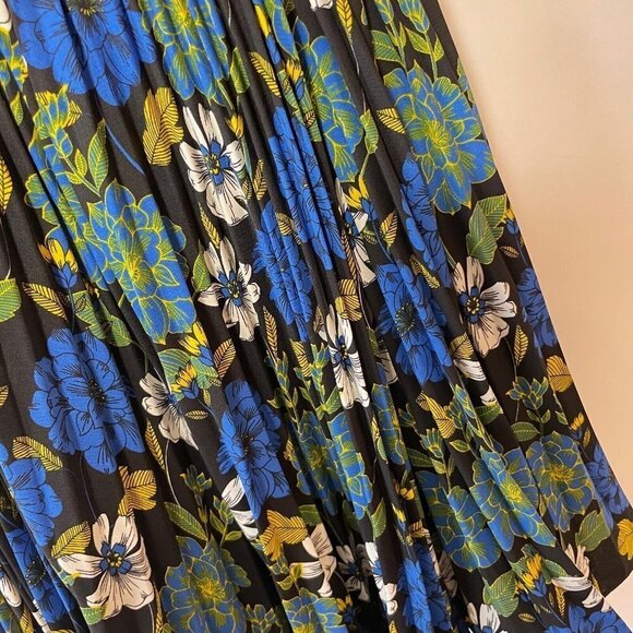 Lost + Wander Pisces Floral Mini Spaghetti Wrap Dress Blue S V-neck Pleated - Picture 4 of 10